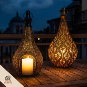 Handmade Moroccan Lantern Candle Holder – Vintage Boho Metal Lamp
