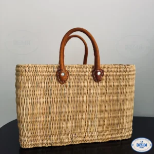 Handmade Woven Moroccan Market Basket with Leather Handles